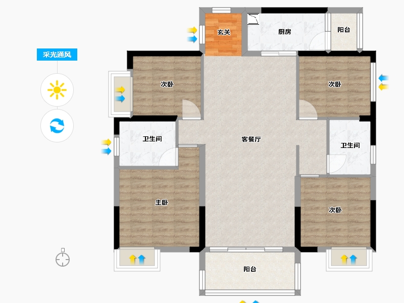 广东省-惠州市-珑悦锦云花园-108.00-户型库-采光通风