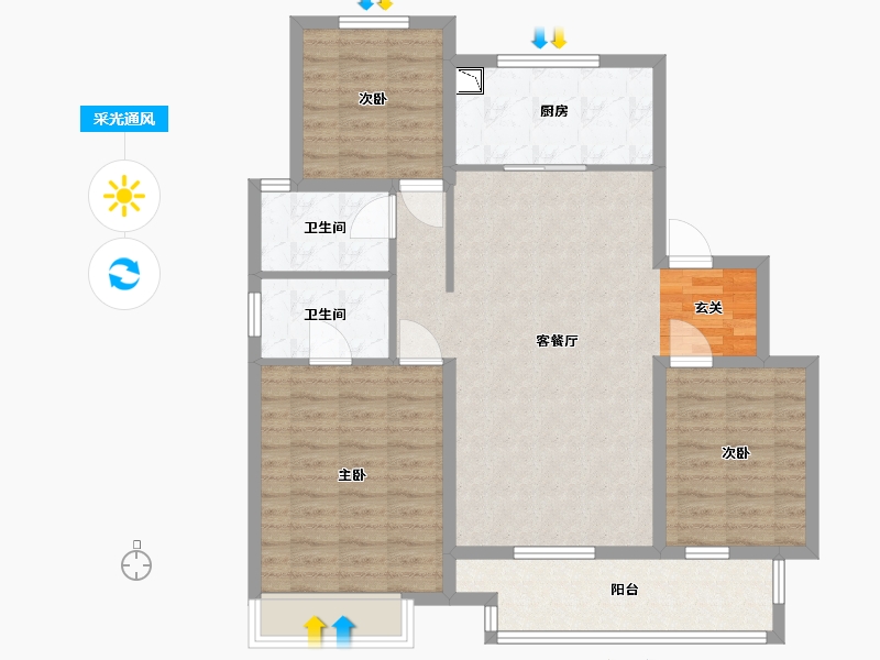 江苏省-扬州市-中海上东区-98.40-户型库-采光通风