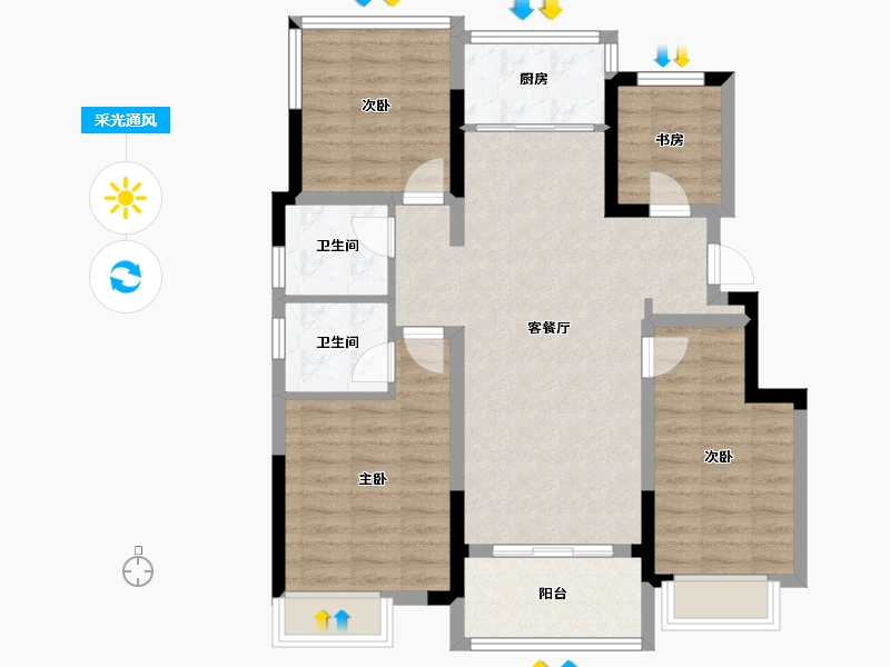 安徽省-合肥市-绿都少荃府-90.35-户型库-采光通风