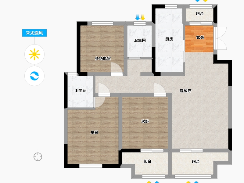 江苏省-扬州市-龙泊湾玉园-96.80-户型库-采光通风