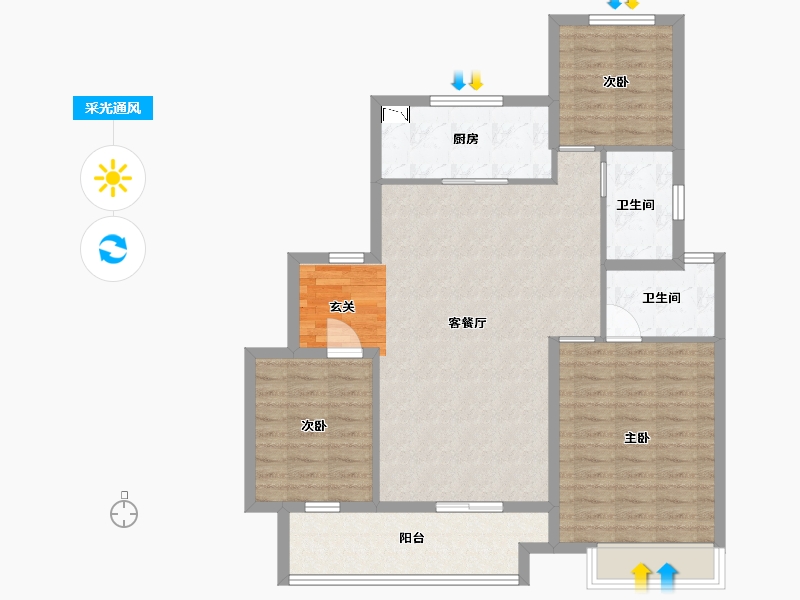 江苏省-扬州市-中海左岸-96.00-户型库-采光通风