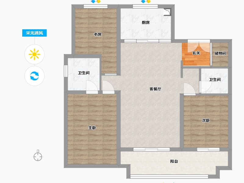 河北省-石家庄市-万科翡翠书院-97.94-户型库-采光通风