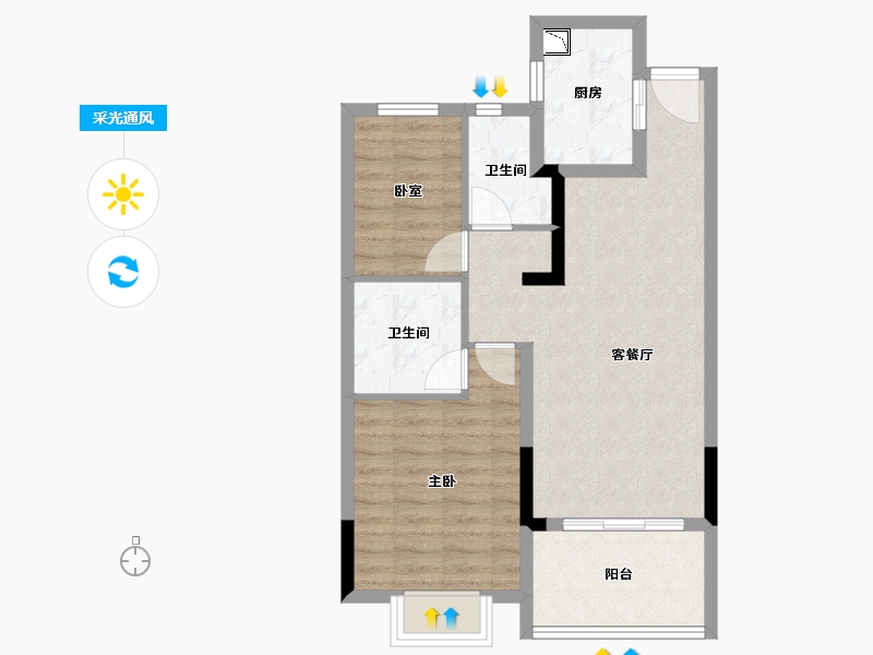 广西壮族自治区-北海市-雅居乐金海湾-65.73-户型库-采光通风