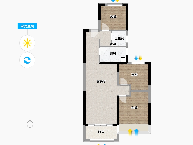 河南省-郑州市-亚星环翠居-76.00-户型库-采光通风