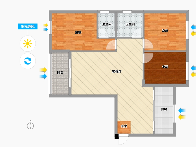 湖北省-咸宁市-滨湖公馆-92.43-户型库-采光通风