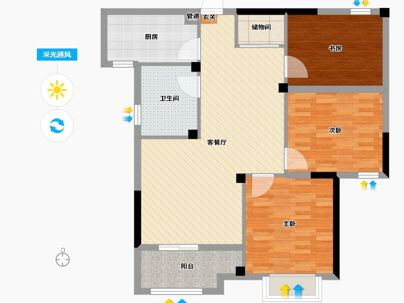 浙江省-宁波市-恒厚东城阳光-85.00-户型库-采光通风