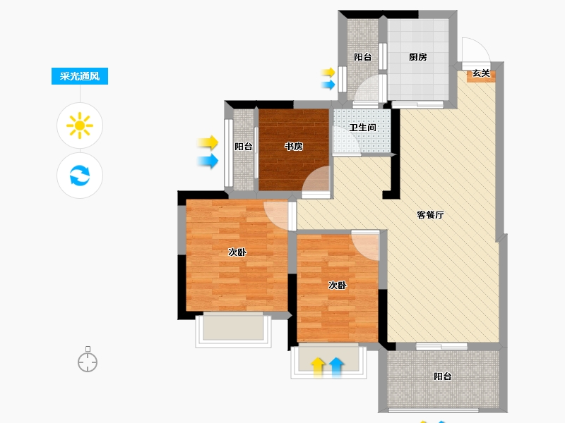 四川省-成都市-汇景新城-68.21-户型库-采光通风