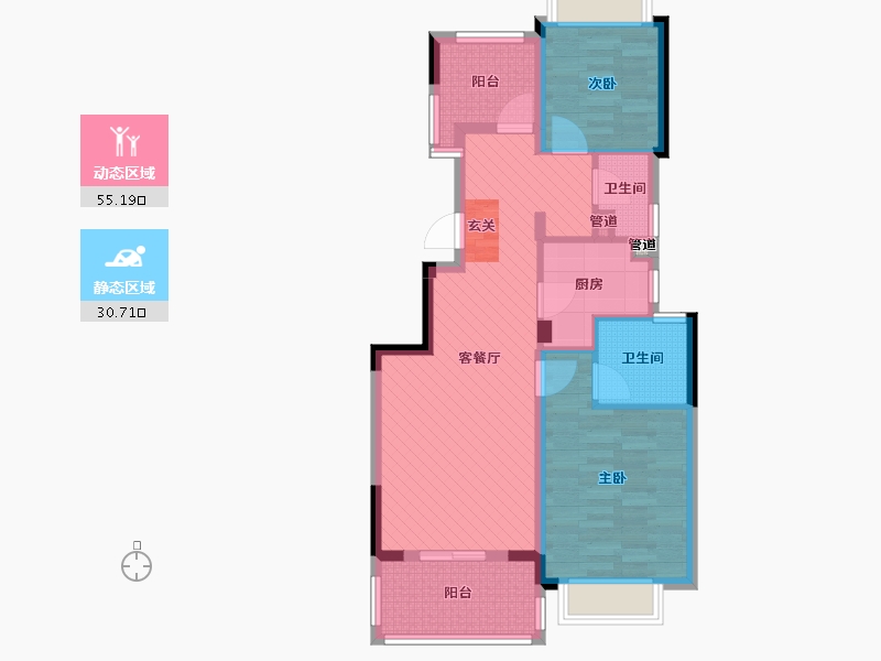 浙江省-杭州市-首开德胜上郡-75.03-户型库-动静分区