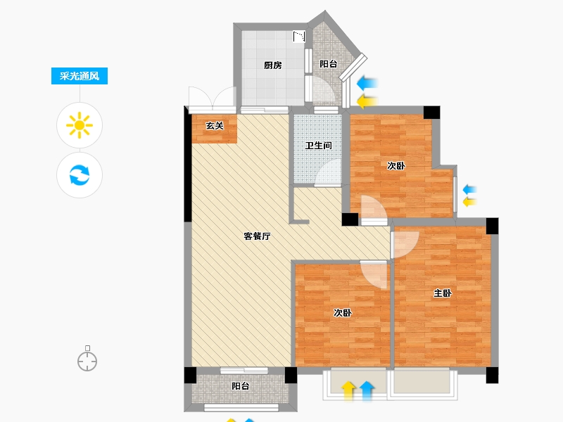 四川省-成都市-蜀镇御景湖二期-80.28-户型库-采光通风