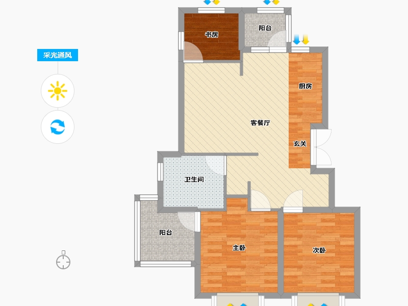 吉林省-延边朝鲜族自治州-碧水园林三期-74.40-户型库-采光通风