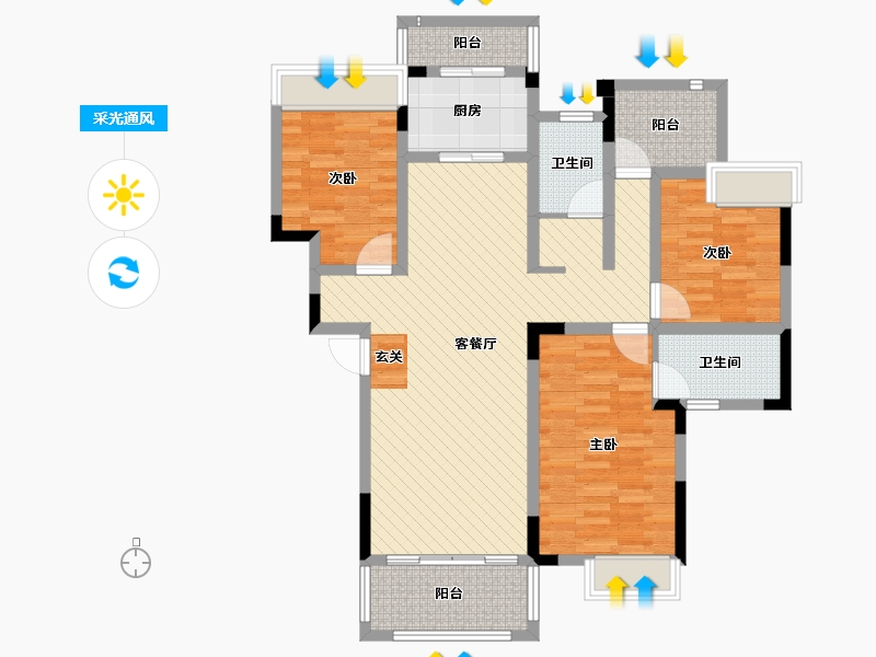 四川省-成都市-成都现代城-102.17-户型库-采光通风