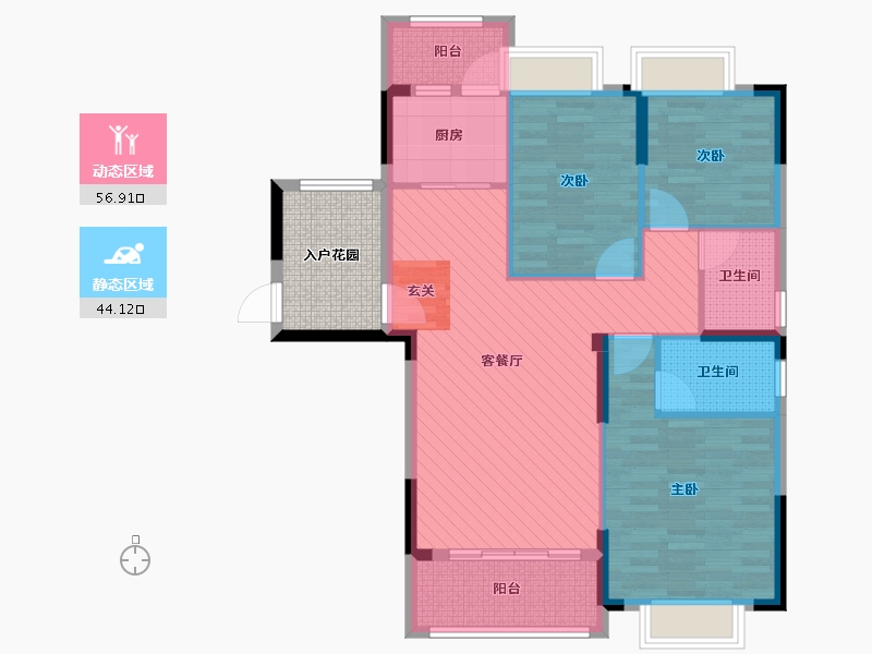 浙江省-金华市-东磁新城国际花园-96.21-户型库-动静分区