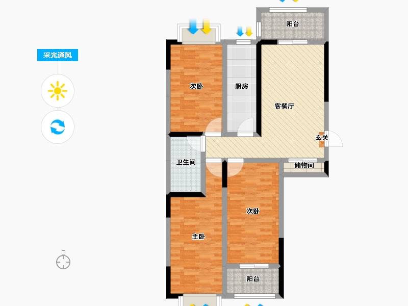 陕西省-咸阳市-枫景苑-89.11-户型库-采光通风