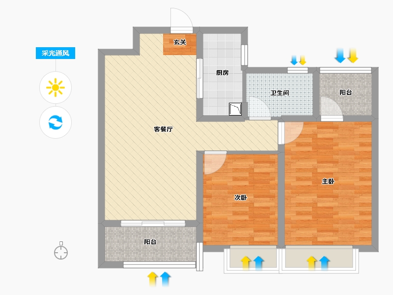 江苏省-扬州市-和昌运河东郡-72.00-户型库-采光通风