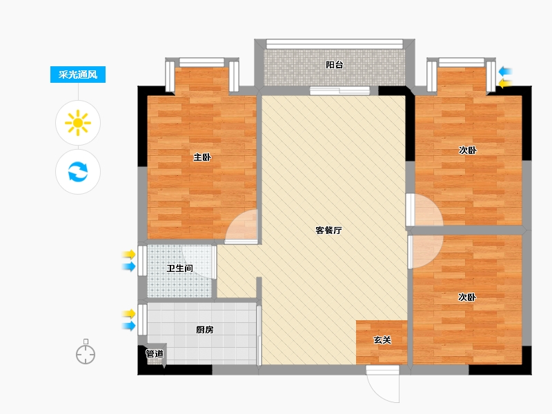 海南省-儋州市-洋浦-69.09-户型库-采光通风