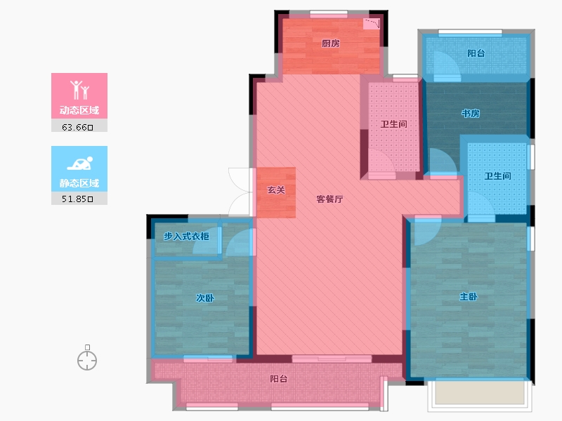 浙江省-绍兴市-嵊州市吾悦华府-100.09-户型库-动静分区