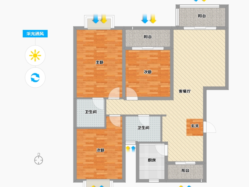 江苏省-盐城市-金色水岸-111.00-户型库-采光通风