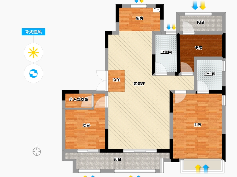 浙江省-绍兴市-嵊州市吾悦华府-100.09-户型库-采光通风