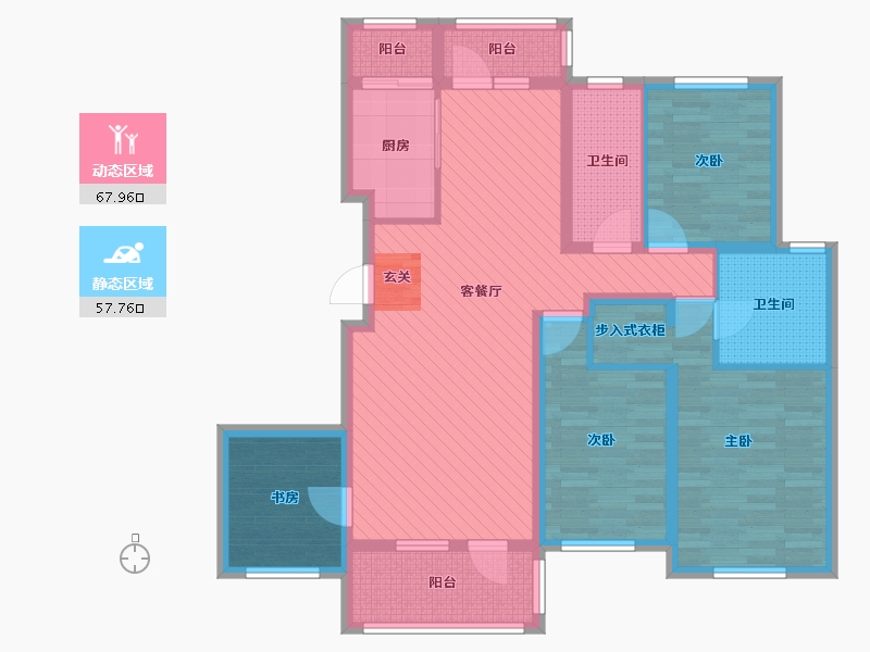 辽宁省-沈阳市-河畔新城-109.34-户型库-动静分区