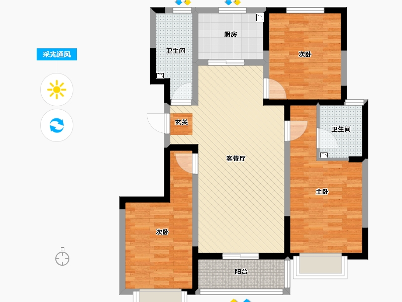 山西省-阳泉市-利鸿佳苑-87.15-户型库-采光通风