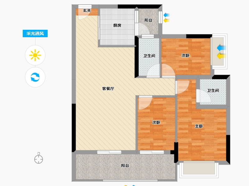 广东省-江门市-华茵桂语馨桂逸苑01户型-82.96-户型库-采光通风