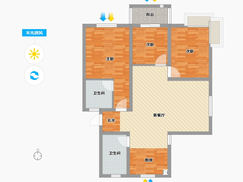 浙江省-杭州市-碧江花苑-90.00-户型库-采光通风