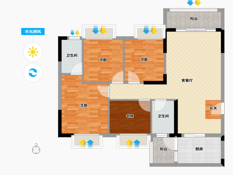 广东省-中山市-云山雅墅-91.41-户型库-采光通风