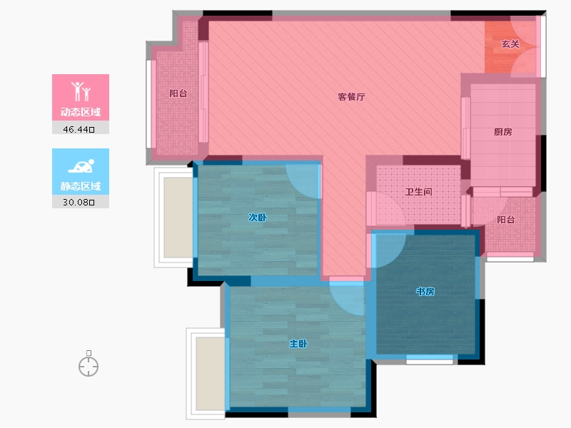 重庆-重庆市-中亿阳明山水・桃源-65.07-户型库-动静分区