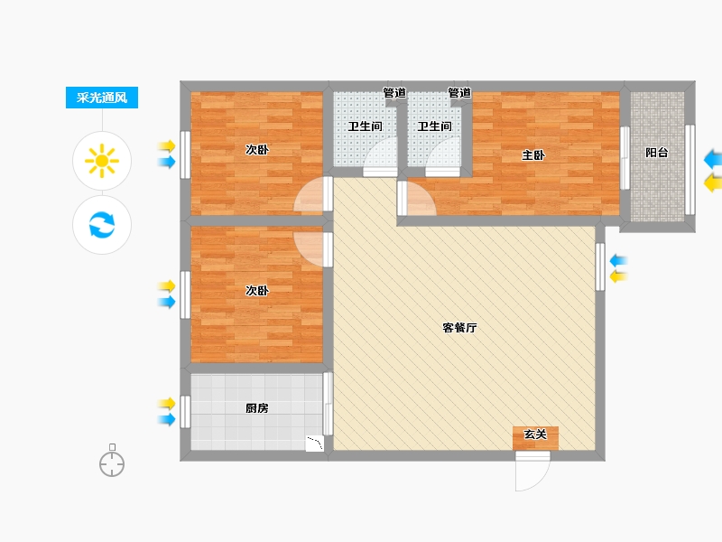 陕西省-咸阳市-林锦庭园-86.60-户型库-采光通风