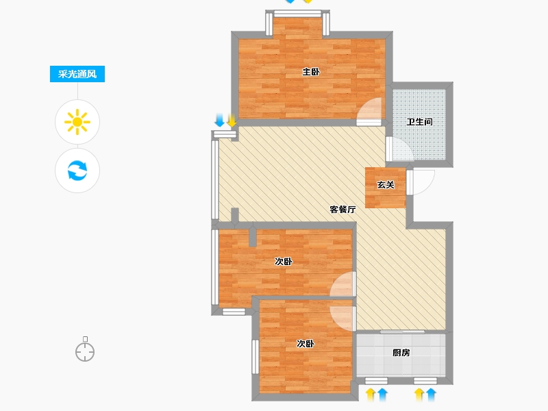 河北省-唐山市-东城景苑-76.42-户型库-采光通风