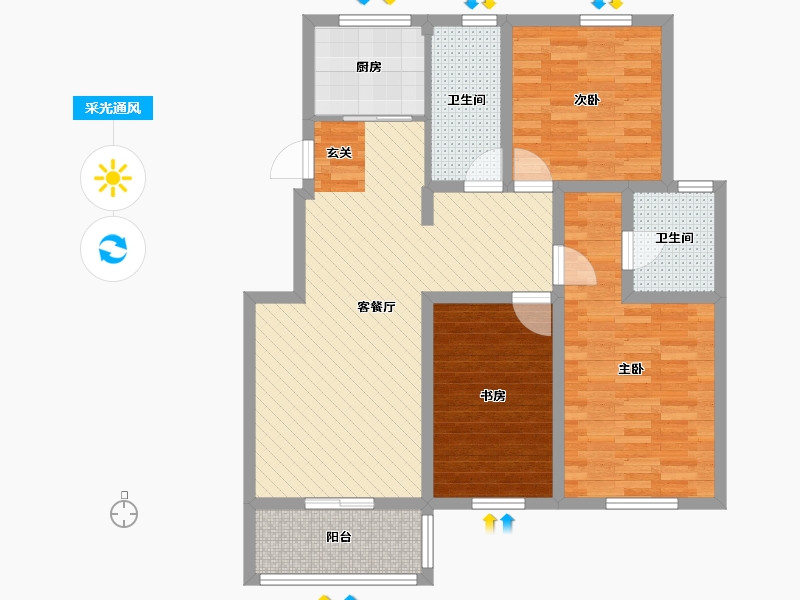 江苏省-淮安市-新城御景-93.60-户型库-采光通风