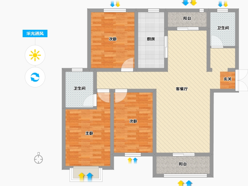 河南省-济源市-沁园春天B区-101.49-户型库-采光通风