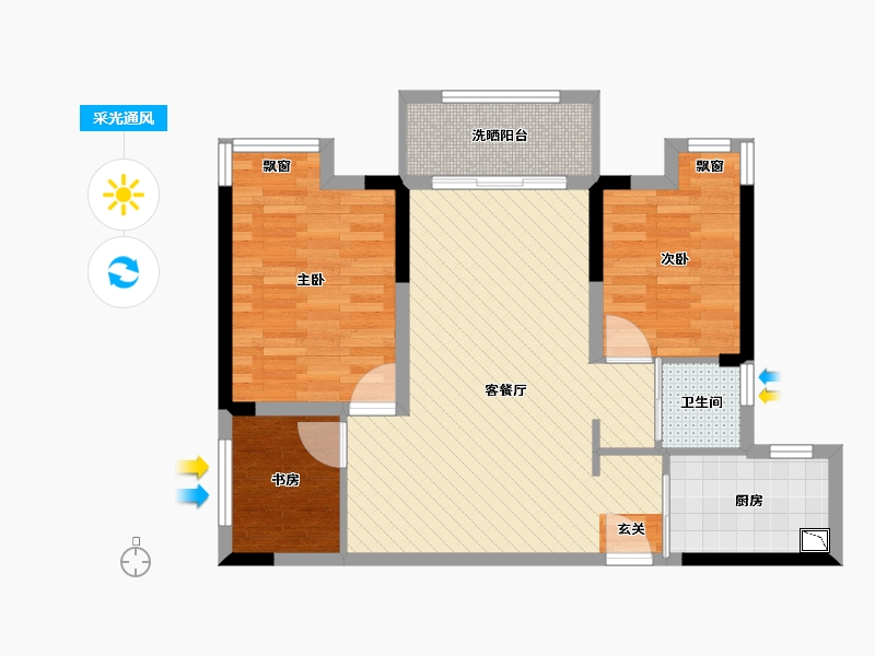 江苏省-南京市-南京万达茂-69.54-户型库-采光通风