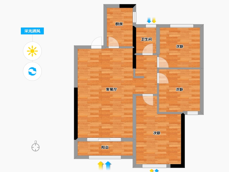 福建省-福州市-世茂上游墅-76.00-户型库-采光通风