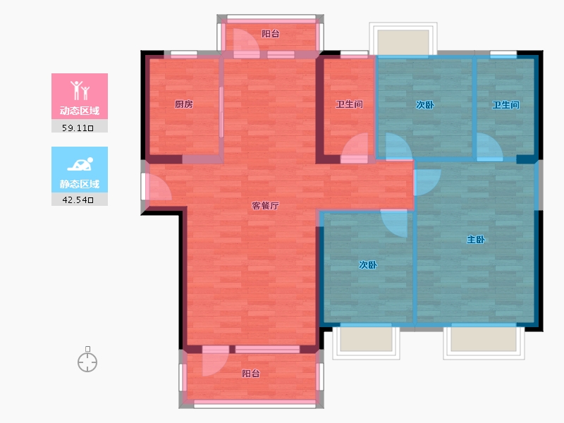 湖北省-武汉市-海伦小镇-90.99-户型库-动静分区