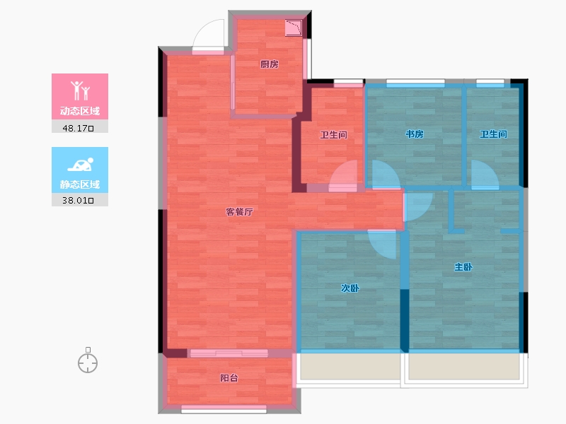 浙江省-杭州市-融信万科古翠隐秀-76.60-户型库-动静分区