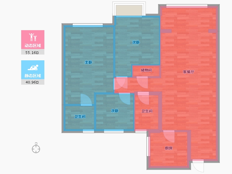 湖北省-宜昌市-北辰港湾-86.87-户型库-动静分区