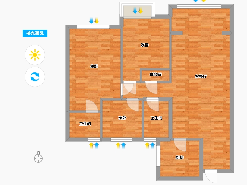 湖北省-宜昌市-北辰港湾-86.87-户型库-采光通风