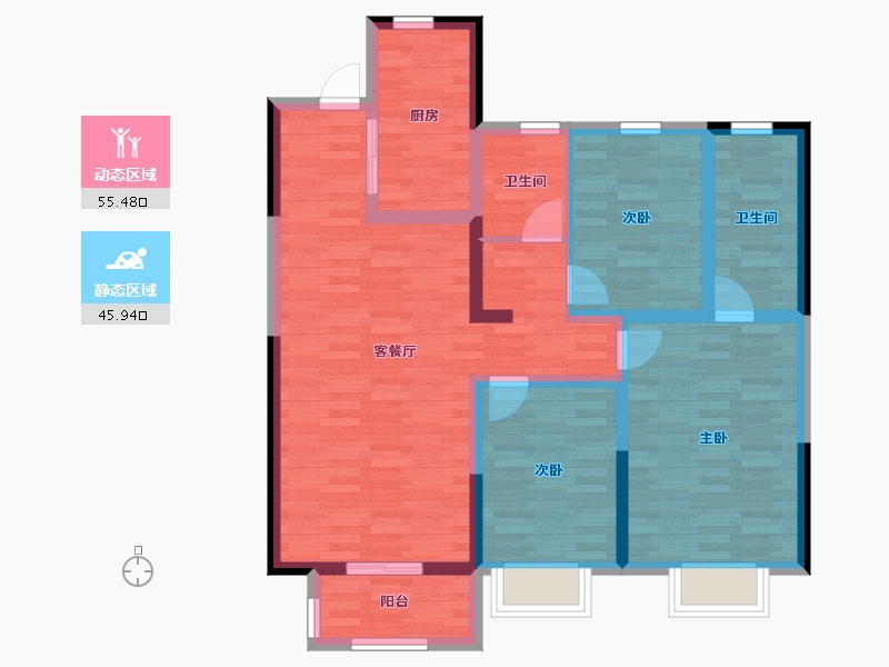 吉林省-吉林市-莱茵小镇-89.04-户型库-动静分区