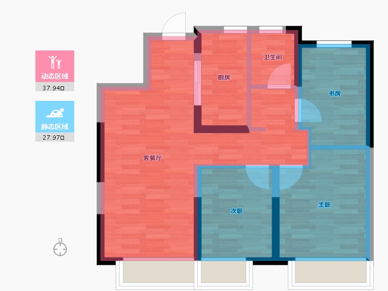 辽宁省-大连市-招商海德公园-58.22-户型库-动静分区