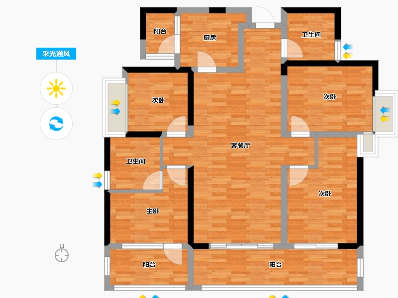 四川省-成都市-中南融创玖华台邸-104.12-户型库-采光通风