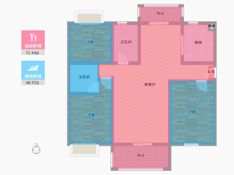 陕西省-西安市-新房绿色家园-105.60-户型库-动静分区