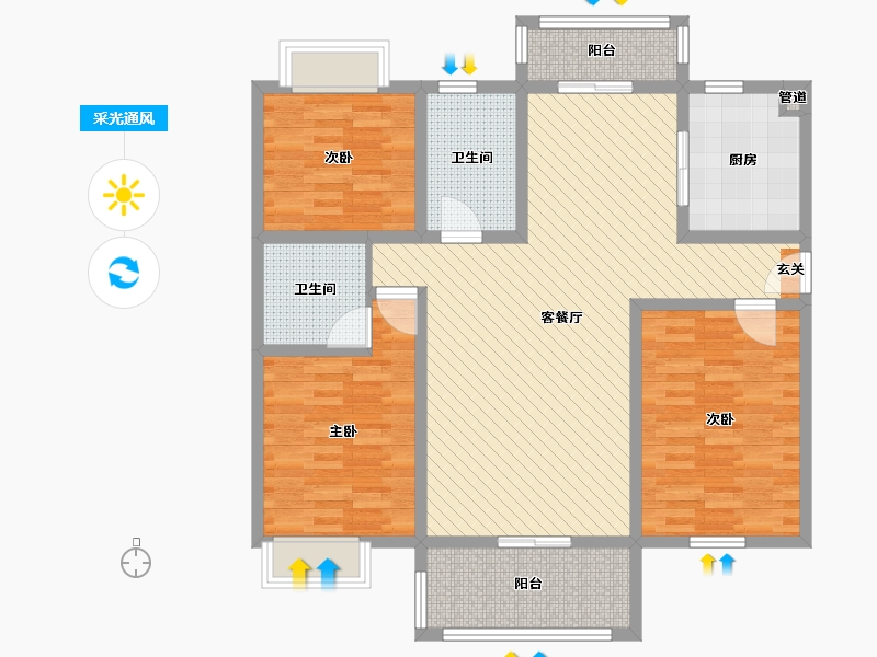 陕西省-西安市-新房绿色家园-105.60-户型库-采光通风