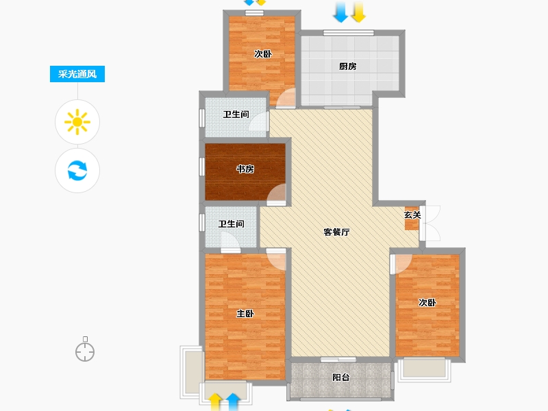 山西省-太原市-万科金域蓝湾二期-125.91-户型库-采光通风