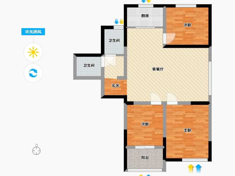 山东省-泰安市-贵和名邸-85.63-户型库-采光通风