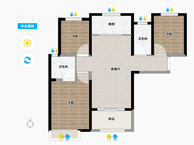 陕西省-西安市-金科博翠天辰-93.00-户型库-采光通风