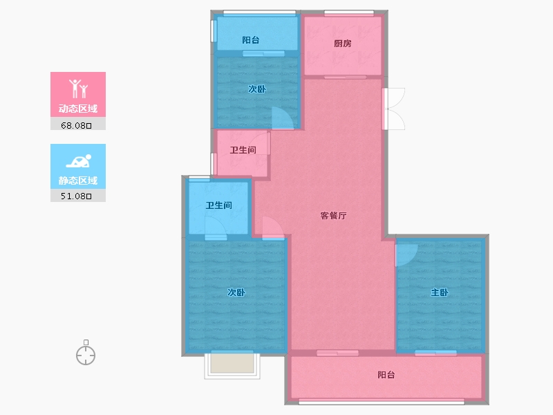 江苏省-泰州市-金通・玫瑰园-107.76-户型库-动静分区