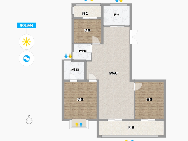 江苏省-泰州市-金通・玫瑰园-107.76-户型库-采光通风