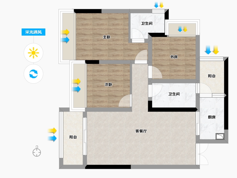 重庆-重庆市-合川花滩国际新城-73.28-户型库-采光通风