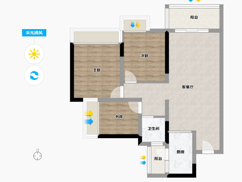 四川省-绵阳市-世贸云锦-68.79-户型库-采光通风